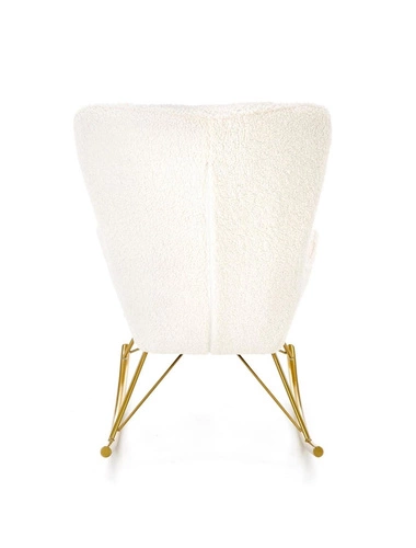 Houpací křeslo Fadil do obýváku krémové boucle glamour na zlatých nohách snadno čistitelné