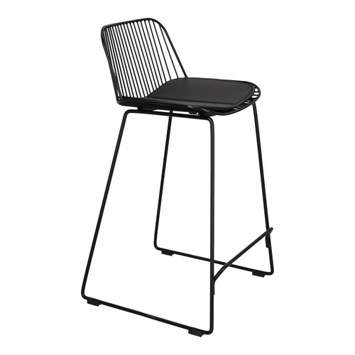 Barová židle Dill Low černá s opěrkou, kovová s ekokůží, industriální do kuchyně 66 cm Intesi