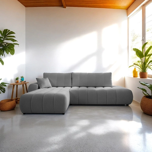 Rohová rozkládací pohovka levá Hobro šedá moderní do obýváku s úložným prostorem Intesi