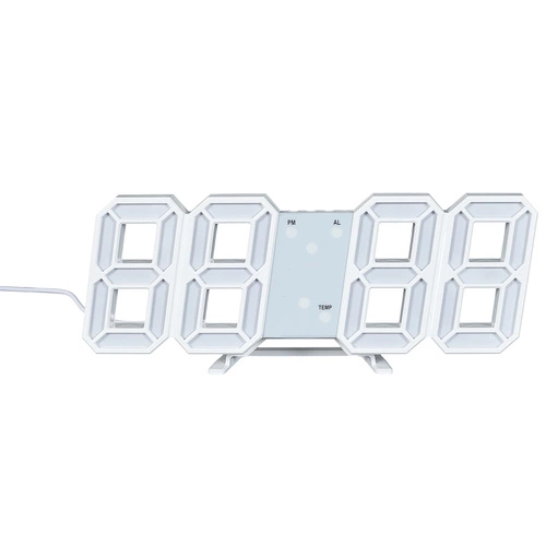 Moderní digitální LED budík Intesi bílý na noční stolek do ložnice