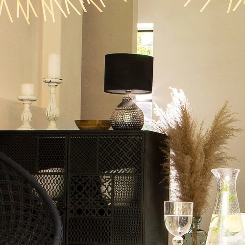 Stolní lampa Mozo černá stříbrná moderní s látkovým stínidlem do obýváku a ložnice Atmosphera