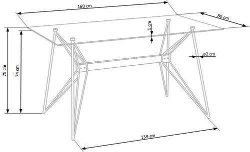Moderní glamour jídelní stůl Intesi Groll 160x80 se skleněnou deskou a černými nohami, nerozkládací