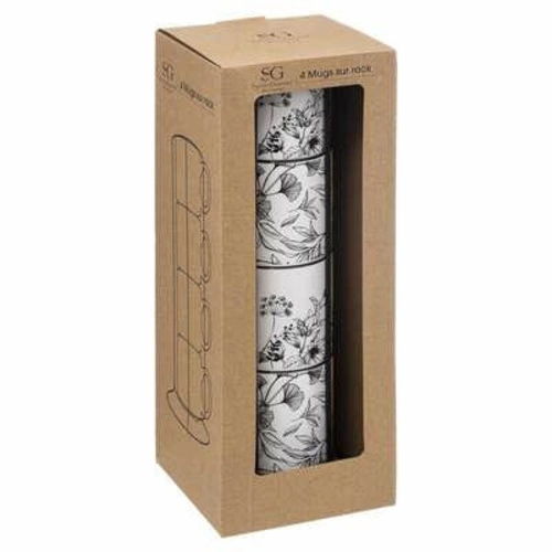 Sada 4 keramických hrnků Floral 240 ml na kávu a čaj bílá 5five simply smart