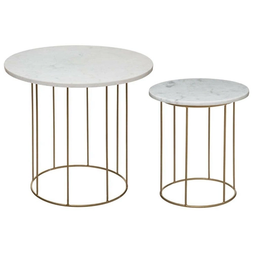 Sada 2 kulatých konferenčních stolků Garance bílý mramor a zlatý glamour do obýváku Atmosphera