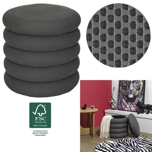 Šedý kulatý taburet se skrytým úložným prostorem moderní do obýváku a ložnice 42 cm