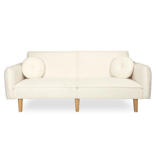 Rozkládací pohovka s funkcí spaní Boghena béžová skandinávská dvoumístná do obýváku na vysokých nožkách