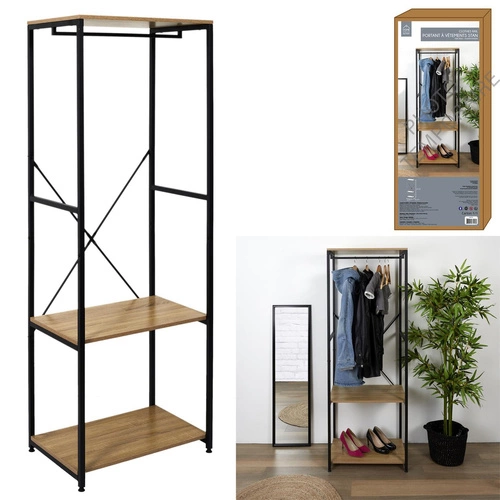 Lukis moderní stojanový věšák do předsíně s policemi loft kov černý hnědý Intesi