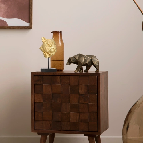 Dekorační soška lev Lion zlatý glamour Atmosphera na černém podstavci do obýváku 35,5 cm