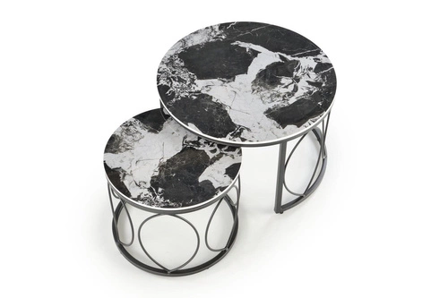 Sada 2 kulatých konferenčních stolků Dariam černý mramor moderní do obýváku Intesi