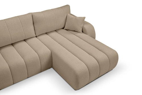 Rohová rozkládací pohovka Hobro béžová moderní do obýváku s úložným prostorem pravá