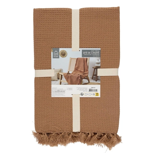 Bavlněná deka Waffle Intesi okrová 150x200 cm hřejivý přehoz na pohovku nebo postel