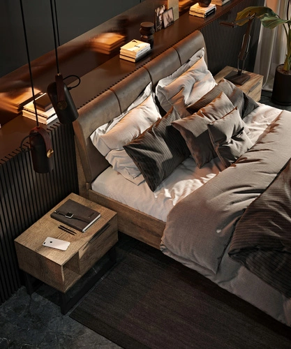 Noční stolek Intesi Anciano 56 cm hnědý se zásuvkou, moderní loftový styl, elegantní doplněk ložnice