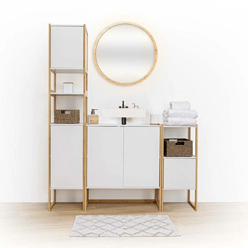 Dávkovač mýdla Natureo bílý s jasanovým dřevem moderní do koupelny