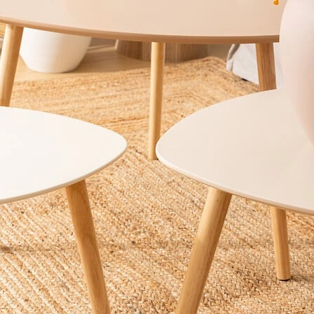 Sada 3 konferenčních stolků Mileo S dřevěných béžových skandinávských do obýváku Atmosphera