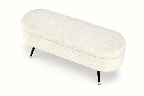 Čalouněná lavice se skrytým úložným prostorem Avico krémová bouclé do předsíně a ložnice ve stylu glamour