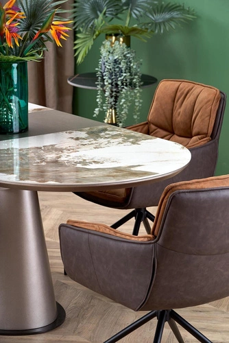 Rozkládací jídelní stůl Bonnel moderní béžový mramor oválný 160-200 cm Intesi