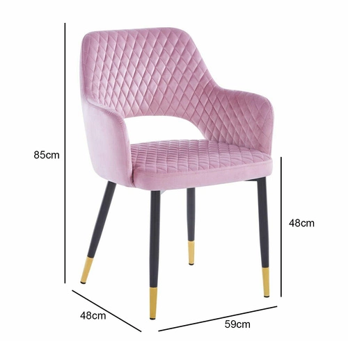 Jídelní židle Olivia Intesi sametová růžová glamour s područkami prošívaná