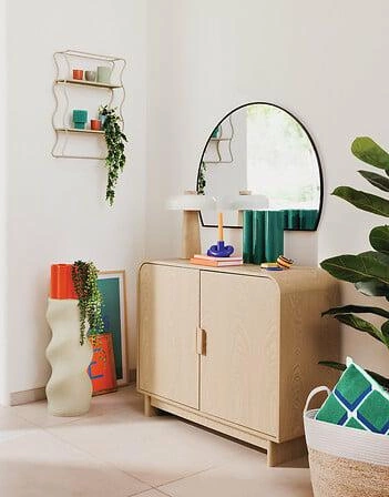 Moderní komoda Lee s policemi 100 cm skandinávská bříza do obýváku Atmosphera