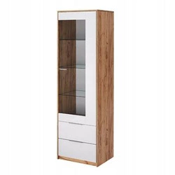 Skleněná vitrína Tissa bílá dub craft se zásuvkami do obýváku moderní 60 cm