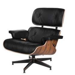Kožené otočné relaxační křeslo Vip černé moderní do obýváku inspirované Lounge Chair