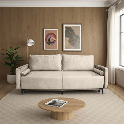 Rozkládací třímístná pohovka Arosa béžová s úložným prostorem a funkcí spaní do obýváku