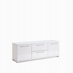Bílá lesklá TV skříňka Flory 150 cm moderní se zásuvkami do obýváku Intesi