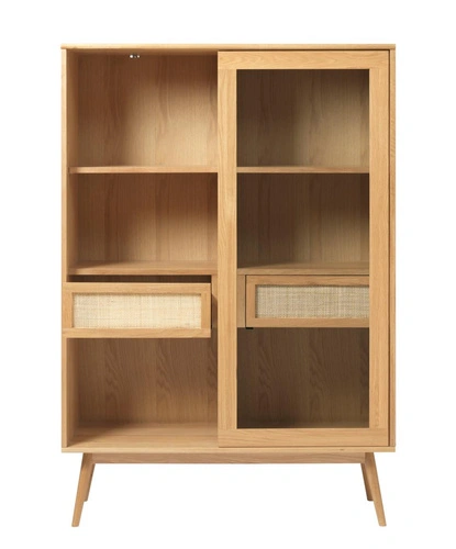 Vitrína Barrali 160 cm přírodní dub skleněná dřevěná do obýváku