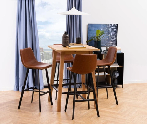 Barová židle Oregon Actona industriální s opěrkou, hnědá ekokůže, do kuchyně a k ostrůvku, 76,5 cm