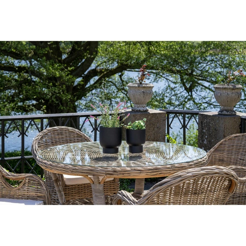 Kulatý jídelní stůl 120 cm Larisa ratan a sklo do jídelny i na zahradu moderní Intesi