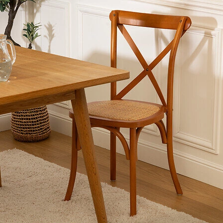 Dřevěná jídelní židle Isak Atmosphera vintage hnědá s ratanem stohovatelná