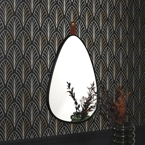 Nerovné zrcadlo Chigago černé s držákem na zeď do předsíně nebo ložnice